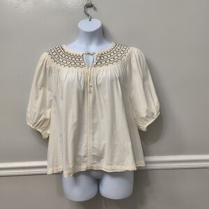 Old Navy Puff-SleeveTie-Front Embroidered Swing Top Cream Sz XXL Peasant Casual